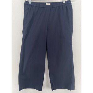 EILEEN FISHER Pants PM Stretch Cotton Poplin Wide Cropped Pull On Ink Navy Blue
